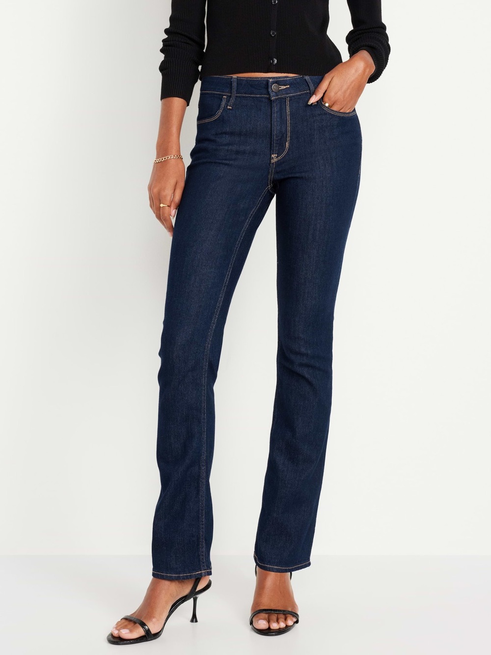 Old Navy Wow Bootcut Jeans Dark Wash Mid-Rise Stretch Size 14 Short
